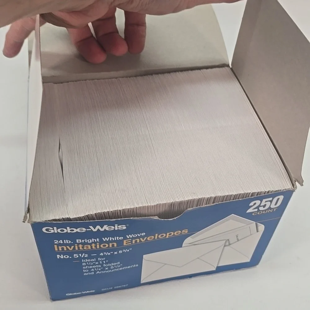 Globe-Weis 24lb. Bright White Wove Invitation Envelopes-250 Count